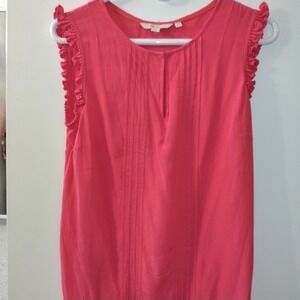 Boden Clara Blouse Shirt Sleeveless US Sz 6 Pink Viscose Pintuck Keyhole Ruffle‎